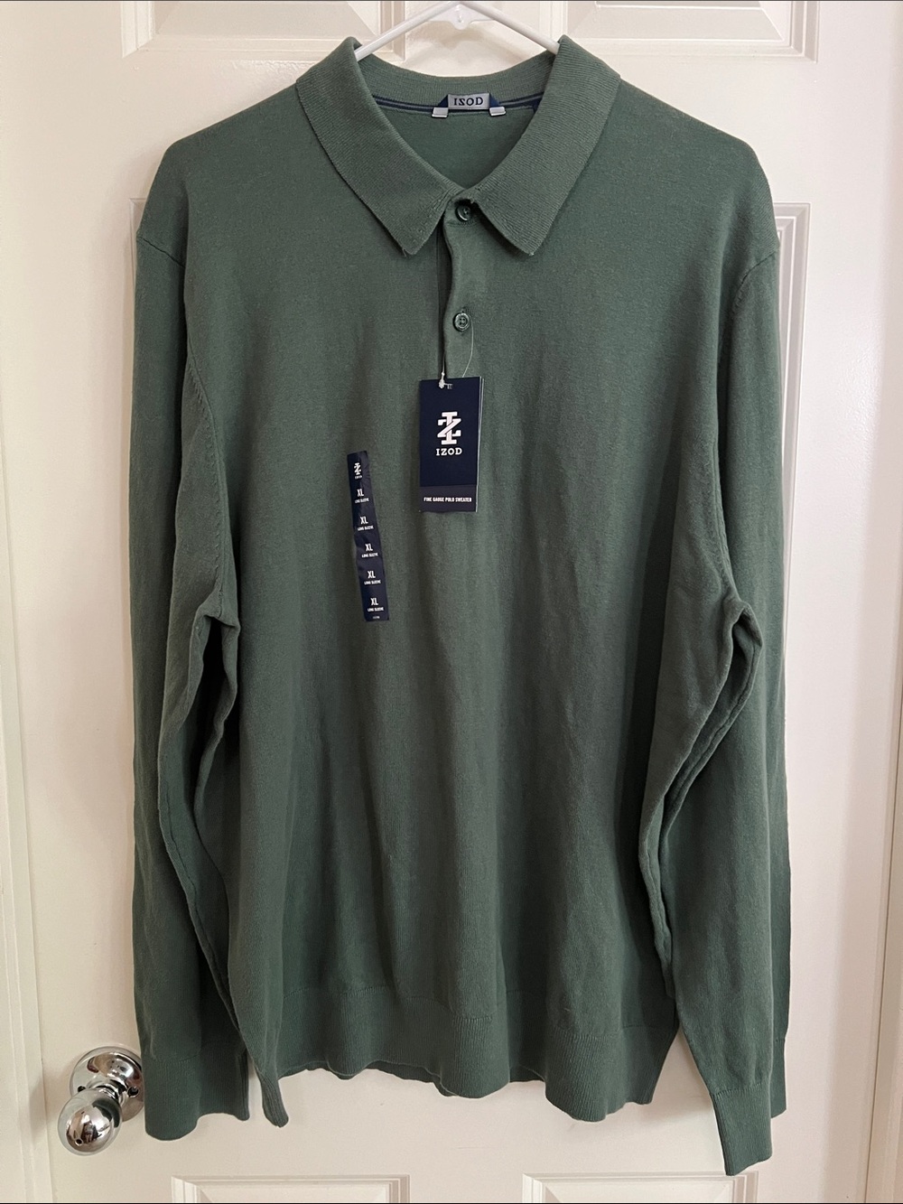 Izod Men's Long Sleeve Polo in Forest Green